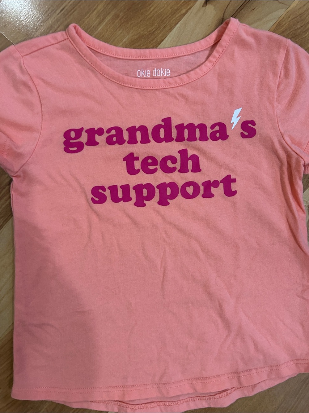 OKIE DOKIE Coral Tee with Magenta 'grandma's tech support' Graphic 4 T